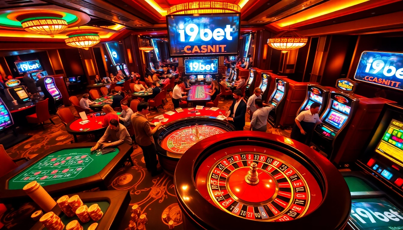 Experience the excitement of the casino atmosphere with players around the 'trang chủ i9bet' roulette wheel, immersing in top-tier gambling action.